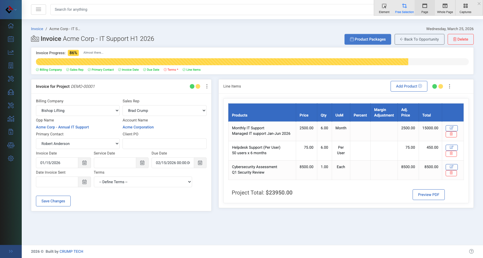 CrumpCRM Invoice Builder